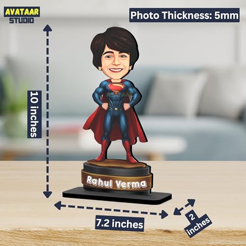 Image of Personalized Gift for Kids, Friends Character Caricature Photo Frame Unique Design Customized Gift for Children, Return Gift Idea (Superman, 10 INCHES)