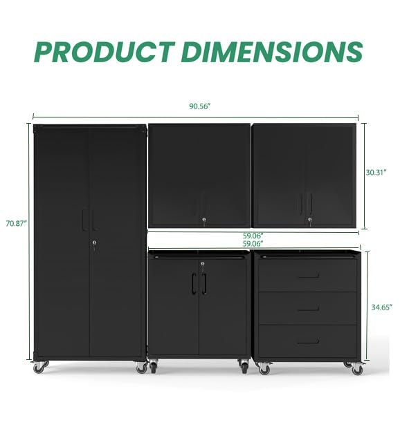 Image of Garage Cabinet System | Heavy Duty Steel All-in-One Modular Garage Cabinet Set for Ultimate Workshop Organization | Easy Assembly Garage Storage Cabinets & Tool Bench