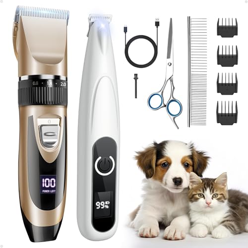 PAPMINI 2 in 1 Hundeschermaschine, Extra Leise Hundepfoten Trimmer mit LED-Licht, Professionelle Schermaschine Hund & Pfotentrimmer, Type-C Fellschere für kleine und große Hunde, Katzen