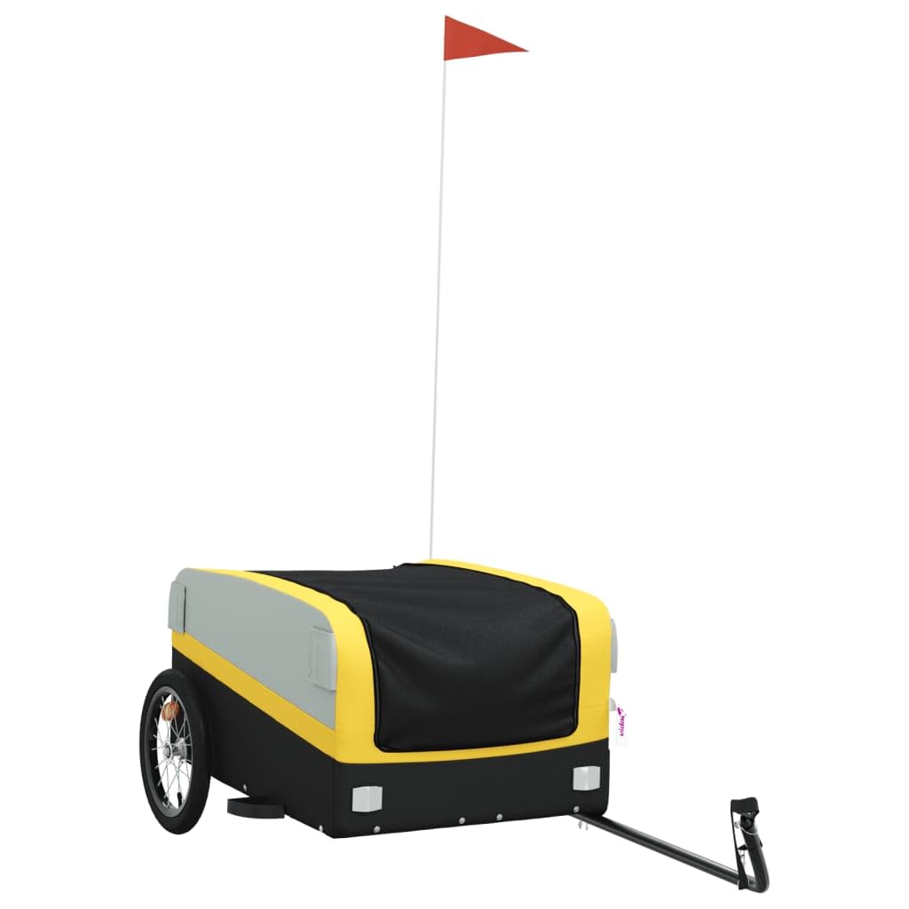Remolque para bicicleta de hierro negro y amarillo de 45 kg, remolque de carga para bicicletas, remolque grande para carga de bicicletas, carrito de almacenamiento de carga para bicicletas, portaequ