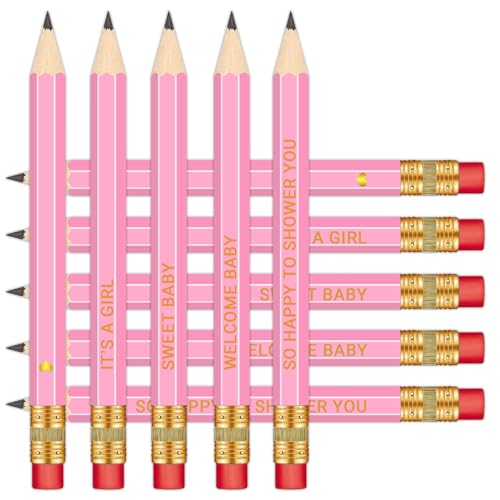 Vusnud 50Pcs - Baby Shower Sharpened Half Pencils with Erasers, Pre-sharpened Pencils for Baby Shower Games, 4 Inches