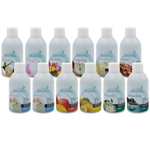 TimeMist Premium Quality Assorted Freshener Refills 1043978 (Pack of 12) Great for Restrooms, Locker Rooms and more