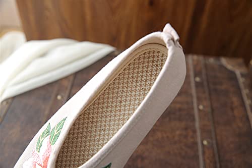 Chinese Style Embroidery Ladies Shoes Flat Bottom Comfortable and Soft Ladies Embroidered Shoes Embroidered Shoes (Color : Gray Size : 8.5) (Beige 4.5)4