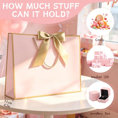 Image of JMANNI Gift Bags with Handles, 13 inch Medium Gift Bag for Presents, 8 Pcs Bags with 16 Tissue Paper and 8 Cards for Baby Shower Wedding Bridal Shower Mother's Day Birthday Party(pink-gold)
