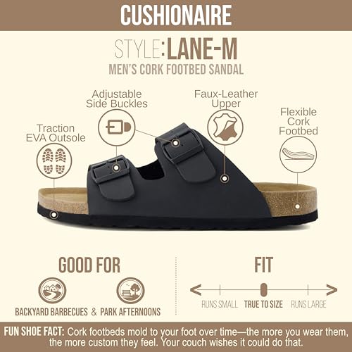 Image of CUSHIONAIRE Lane Cork Footbed Mens Sandals, Adjustable Buckle Comfort Slides for Men, Genuine Leather Insole Summer Sandals Men Footwear