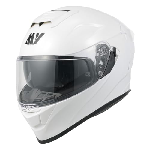 MY Motorrad Integralhelm Vollvisierhelm Mopedhelm mit Sonnenblende für Damen Herren,ECE 22.06 Genehmigung,Modell MY-936 (Weiß, L)