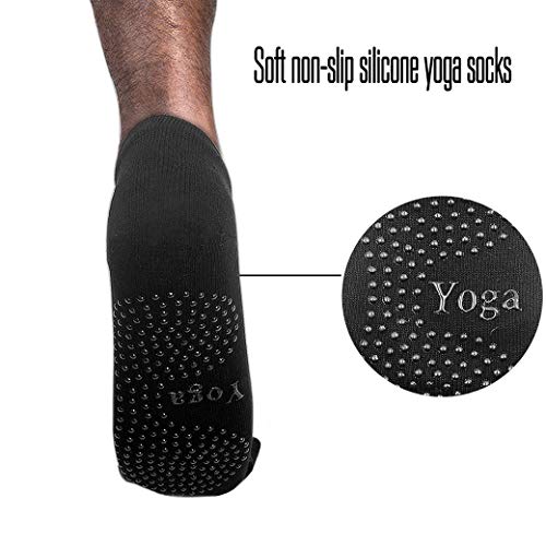 Lujuny Men Nonslip Yoga Grip Toe Socks – Cotton Pilate Barre Ballet Dance Athletic Hospital Stockings (Black Gray) #TOP4