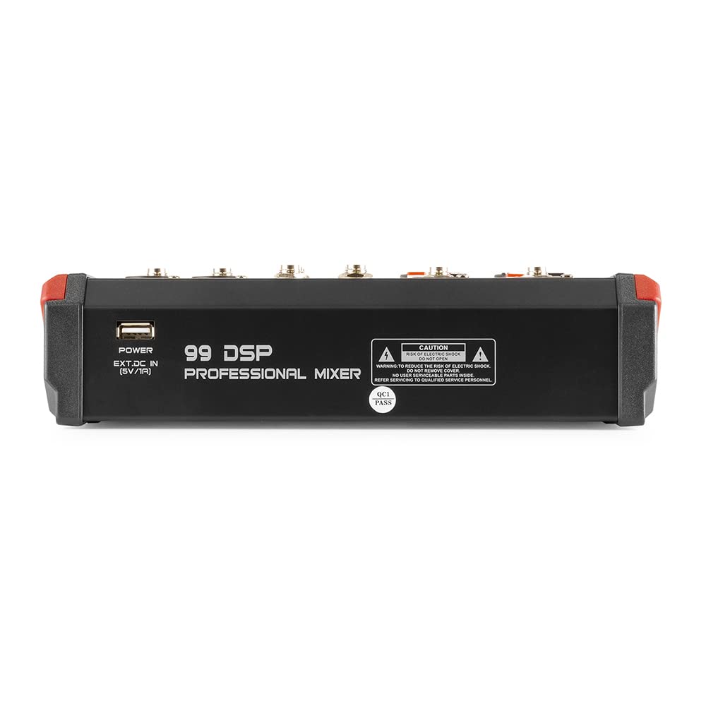 Vonyx VM-KG06 analoger Audio Mixer für Bands, Mischpult DJ Mixer, 6 Kanal DJ Mischer mit Bluetooth, MIC, XLR, 6,3mm Jack, DSP Soundeffekt, USB, MP3, Record - Schwarz