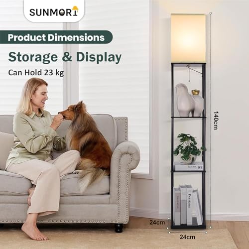 Image of 4 Tier Metal Floor Lamp with Wooden Shelves /Standing lamp with 3 Adjustable Color Mode /Corner Bright Lamp for Decoration /Energy Efficient Night Lamp for Bedroom /Living Room /Home Decor (Black)