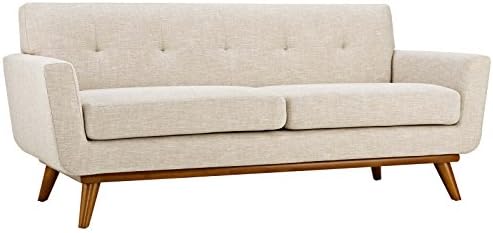 Modway Engage Mid-Century Modern Upholstered Fabric Loveseat in Beige