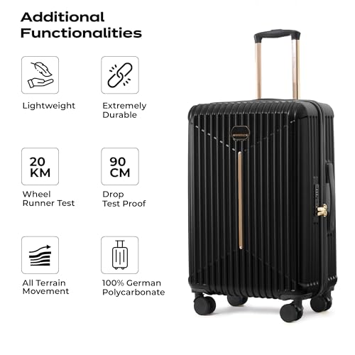 Image of Midnight Voyager Check-in Medium 67.5cm | Trolley Bag Hard Case Polycarbonate, 4 Wheels 360 Degree Wheeling System Luggage, Suitcase for Travel, with Front Laptop Access (Ebony Black)