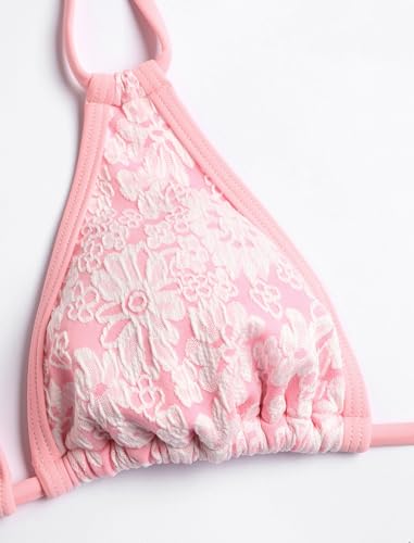 Image of ZAFUL Women Halter Dual Straps Whip Stitch Floral Triangle Bikini Swimsuits