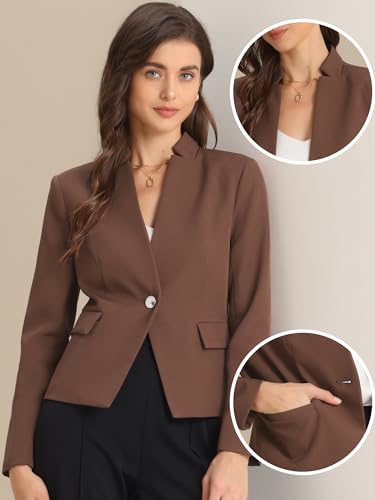 Allegra K Business Casual Blazer for Women's Notched Stand Collar Long Sleeve Button Work Blazer Suit Jacket2