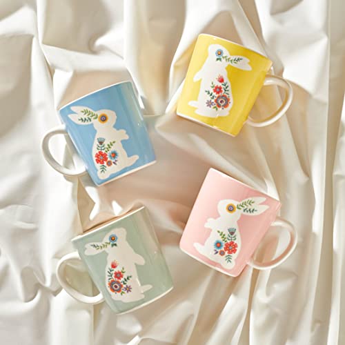 Bico Vintage Floral Bunny Ceramic Mugs, 18Oz, Set Of 4, For Coffee, Tea, Drinks, Microwave & Dishwasher Safe #TOP3