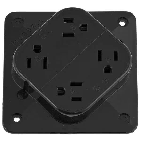 Receptacle, 15 A Amps, 125V AC, Surface Mount, Quad Outlet, 5-15R, Black, Mfr: HBL415BK-A