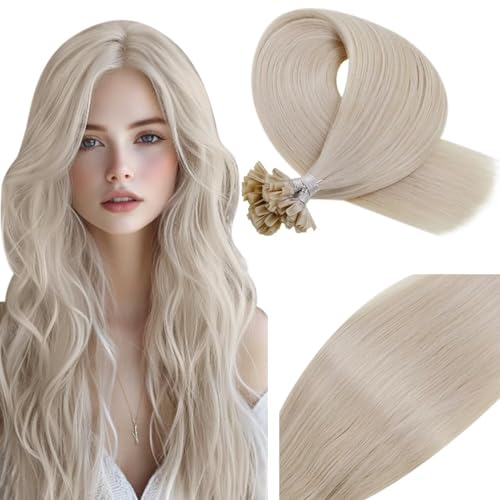 Vivien Blonde U Tip Hair Extensions Real Human Hair 22Inch Platinum Blonde Natural Extensions U Tip Invisible Pre Bonded Long 50g 50s #60