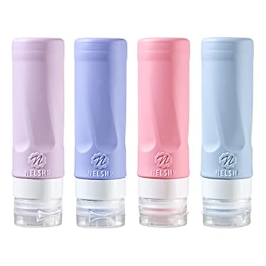 AMAZON - NELSHP 3oz Travel Bottles for Toiletries Tsa Approved Silicone Travel Size Containers Leak Proof Refillable Travel Accessories for Shampoo and Conditioner(Dark Blue/Light Blue/Pink/Purple)