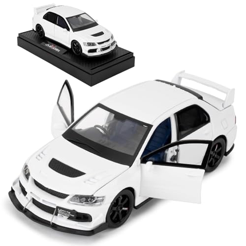 Image of FEXXA Toy Car Compatible for 1:32 Mitsu bishi Lancer Evolution Model, Pull Back Diecast Collectible Car with Sounds & Lights for Kids Boys Girls and Adults, Gift (White)