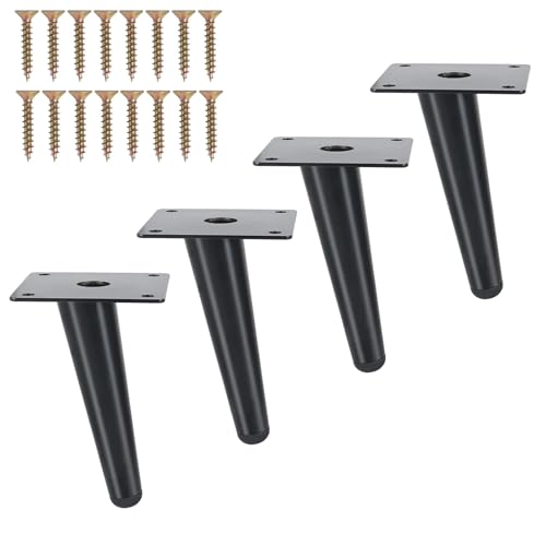 FOGAWA 4 Pezzi Piedini per Mobili in Metallo Gambe per Tavolo Inclinate Nero 12 cm Gambe per Mobili a Cono Piedi per Mobili Affusolata di Ricambio per Armadio Divano Sedia Tavolino