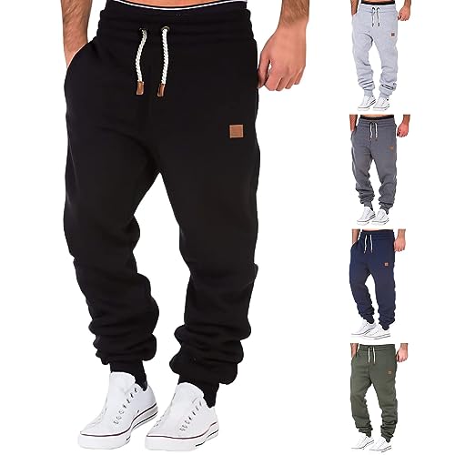 Mens Sweatpants with Pockets Elastic Waist Casual Drawstring Jogger Sweat Pant Workout Athletic Tapered Sport Trouser