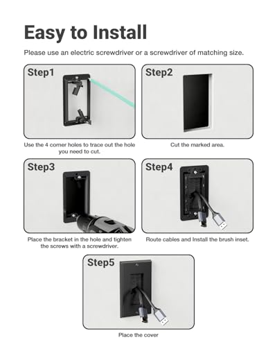 Image of Brush Wall Plate with Mounting Bracket, Cable Pass Through Decorator Cover for Low Voltage Wires, Single Gang Cord Hider for TV Home Theater System, 2 Pack