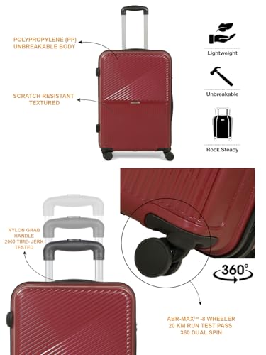 Image of Teakwood Set of 2 8 Wheels Trolley Bag, Hard Cabin with Zipper Closure, Adjustable Push Button & Cross Side Strap, Number Lock System 360 Degree (Set of 2, Maroon)