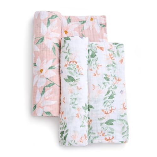 Image of aden + anais Essentials Cotton Muslin Swaddle, Breathable Baby Blanket, Ideal for Boys, Girls, Newborns, Babies & Infants, Receiving Blanket, Soft and Lightweight Wrap, 2 Pack, Butterfly Garden