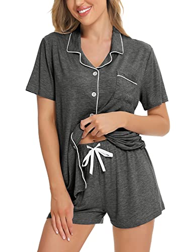 Image of SWOMOG Womens Button Down Pajamas Set Short Sleeve Sleepwear Bride Soft Pj Lounge Sets XS-3XL
