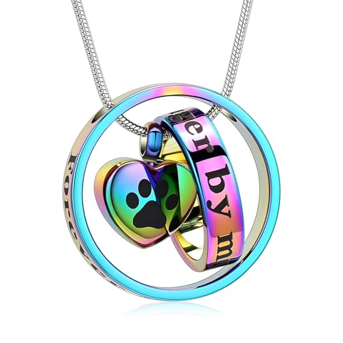 VCCWYQK Cremation Urn Neckalce for Ashes for Dog/Cat,Forever in My Heart,No Longer by My Side,Funeral Keepsake Urn Necklace Paw Print Memorial Necklace (B)