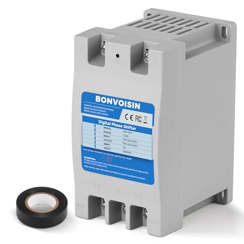 Bonvoisin Single to 3 Phase Converter 2HP(1.5kW) Digital Phase Shifter, 7A 220V-240V Input/Output, One Converter for One Motor