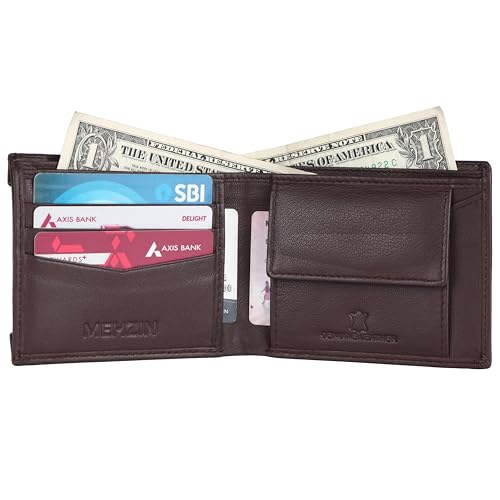 Men's Formal Hunter Leather RFID Wallet – 8 Card Slots, Slim Design, Top Grain Leather, Coin Pocket, Compact & Stylish (Style 142) (Brown)2