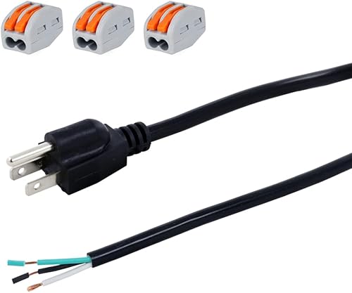 Cable de alimentación de 12 pies 18 AWG Pigtail de 3 clavijas de extremo abierto de cableado SJT Cable de alimentación de repuesto resistente NEMA