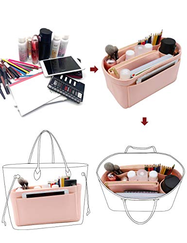 Image of Purse Organizer, Felt Bag Organizer Insert Purse Organizer For LV Speedy, Neverfull, Tote, Handbag,Shaper 8023 Pink M