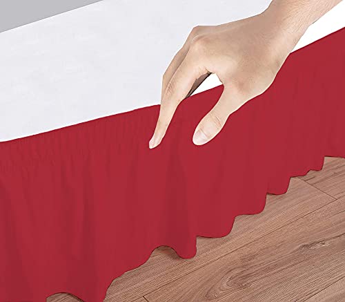 Image of Wrap Around Dust Ruffled Bed Skirt 10 inch Inch Tailored Drop Fade Resistant Brushed Microfiber Bed Skirt - Queen | Burgundy