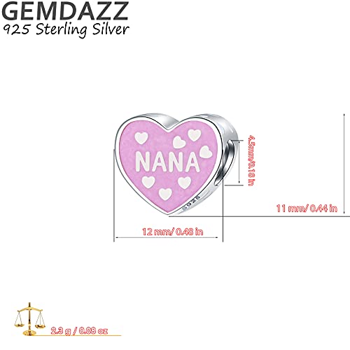 Pink Enamel Nana Heart Charm, Fits Pandora Mothers Day Bracelet, 925 Sterling Silver I Love You Nana Beads, Gift For Grandmom/Nonna/Nanny/Christmas #TOP2