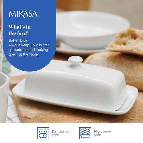 Mikasa Chalk Porcelain Butter Dish, Labelled, White - Image 3
