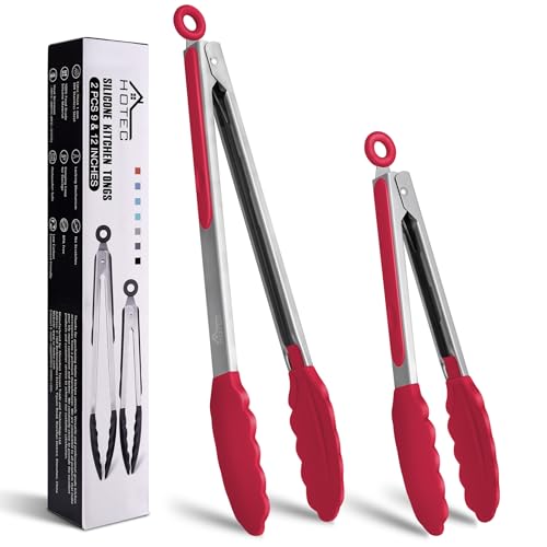 HOTEC Premium Stainless Steel Locking Kitchen Tongs with Silicon ...