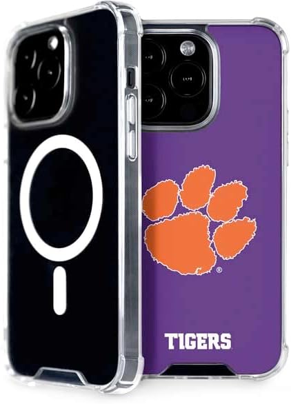 Skinit Phone Case Compatible with MagSafe iPhone 15 Pro - Officially Licensed Clemson University Tiger Print Purple Design