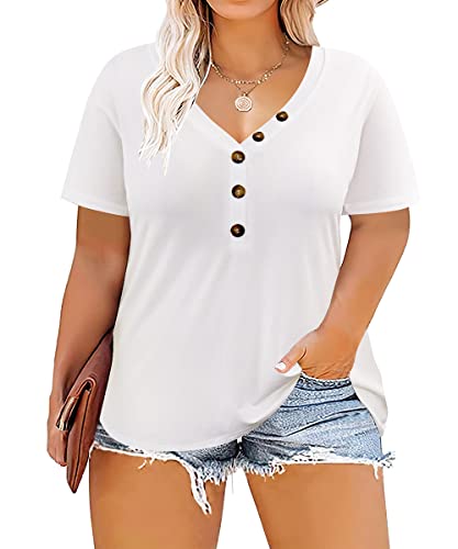 Image of TIYOMI Plus Size Tops for Women V Neck Tshirts Basic Tunic Casual Hawaii Floral Tie Dye Camo Summer Short Sleeve Tee XL-5XL