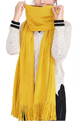 Wander Agio Women's Warm Long Scarves Winter Scarfs Pure Color Scarf Tassel Yellow