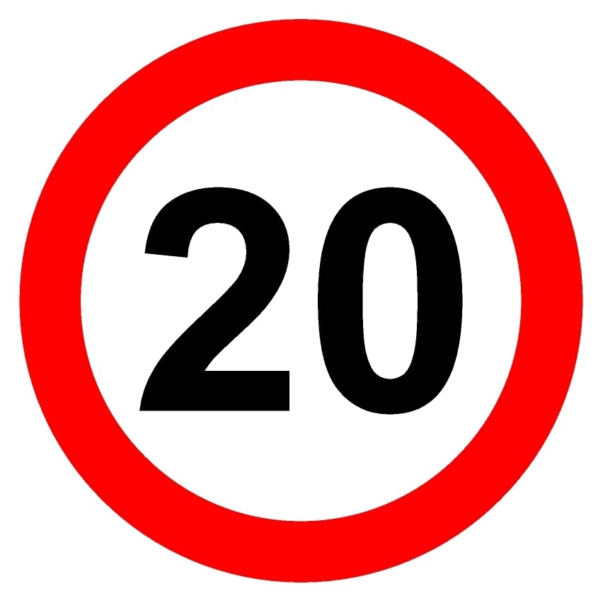 20 mph kmph speed limit road sign - Self adhesive sticker (300mm x 300mm)