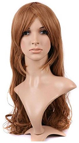 Perruque cosplay brune longue bouclée costume anime manga cheveux longs