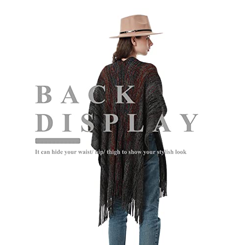 Women's Knit Shawl Wraps, Knitted Poncho Cape Open Front Cardigan Sweater with Tassel for Spring Fall Winter4