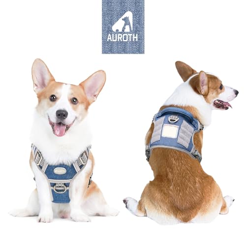 Image of AUROTH Tactical Dog Harness for Small Medium Large Dogs No Pull Adjustable Pet Harness Reflective K9 Working Training Easy Control Pet Vest Military Service Dog Harnesses (M, Denim Blue)