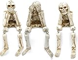 Gift Boutique Halloween Skeleton Statues Set of 3 - Resin See, Speak, Hear No Evil Figurines with Dangling Legs for Shelf & Table Decor