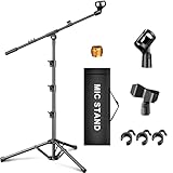 Support de micro, trépied avec perche réglable en hauteur, robuste avec sac de transport, 2 clips de micro de 0,95 cm à 1,6 cm, adaptateur pour baladodiffusion chantante pour Blue Yeti Shure