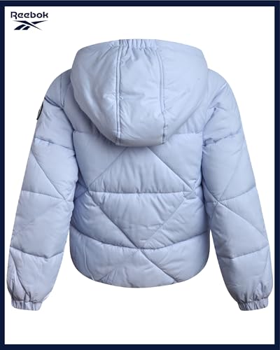 Image of Reebok Girls Heavyweight Quilted Cropped Puffer Parka with Sherpa Lining | Plush Faux-Fur Trim, Wind-Blocking Hood, Deep Pockets for Warm Hands, Modern Silhouette for School and Cold Days