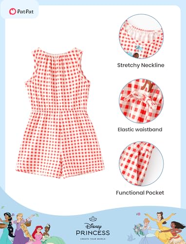 Image of Disney Princess Frozen Minnie Mouse Stitch Girls Romper With Pocket Sleeveless Jumpsuit One Piece Outfit For Toddlers & Kids