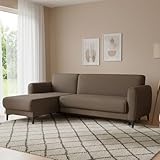 Dmora - Divano Letto con penisola Angel, Divano ad Angolo Reversibile, Sofà Contenitore Moderno con Chaise Longue e 3 Cuscini, 230x153h85 cm, Marrone