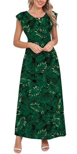 Image of DB MOON Womens 2026 Maxi Dresses Empire Waist Long Summer Dress Casual Cap Short Sleeve Sundress with Pockets